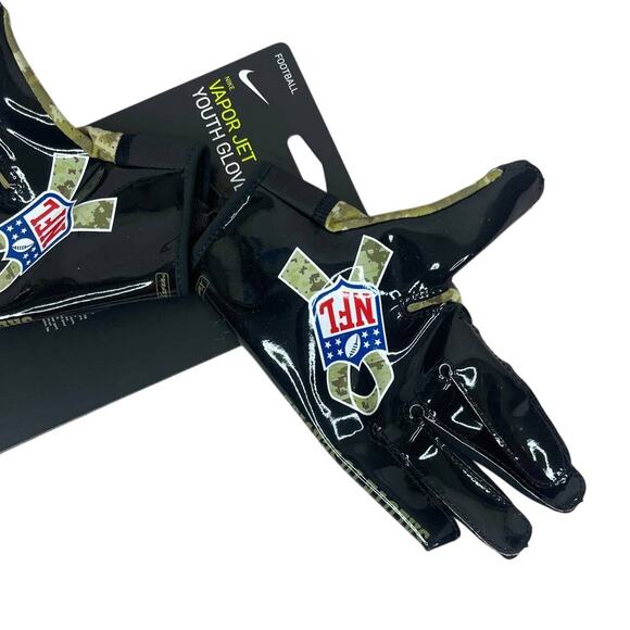 NWT Nike Vapor 6.0 Jet Football Gloves NFL Logo Salute To Service Camo Youth Med - Picture 6 of 7